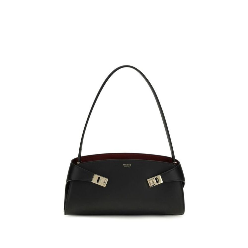 Ferragamo Black Calf Leather Bos Taurus Shoulder Women's Bag